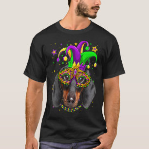 Funny Mardi Gras Dachshund Dog Beads Mask Mardi Gr T-Shirt