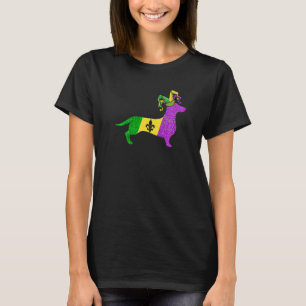 Funny Mardi Gras Dachshund Dog Mardi Gras Hat Bead T-Shirt