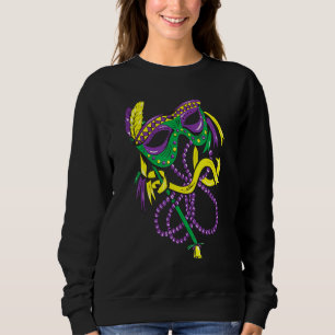 Funny Mardi Gras Fun Beads Mask Feathers For Men W Sweatshirt