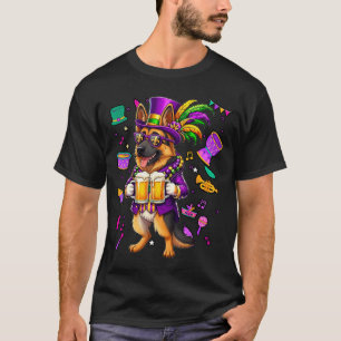 Funny Mardi Gras German Shepherd Dog Drinking Vint T-Shirt