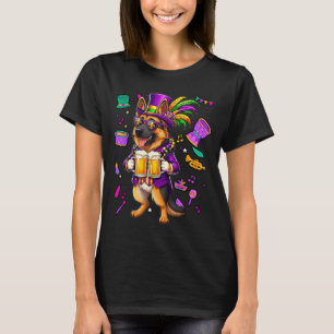 Funny Mardi Gras German Shepherd Dog Drinking Vint T-Shirt