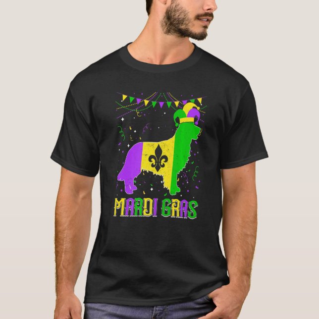 Funny Mardi Gras Golden Retriever Dog Dad Mom Mard T-Shirt (Front)