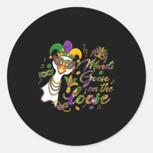 Funny Mardi Gras Goose On The Loose Mask Beads Fat Classic Round Sticker