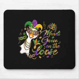 Funny Mardi Gras Goose On The Loose Mask Beads Fat Mouse Pad