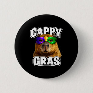 Funny mardi gras mask capybara meme 6 cm round badge