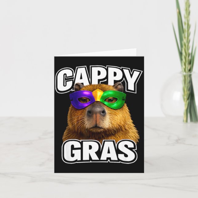 Funny mardi gras mask capybara meme  card (Front)