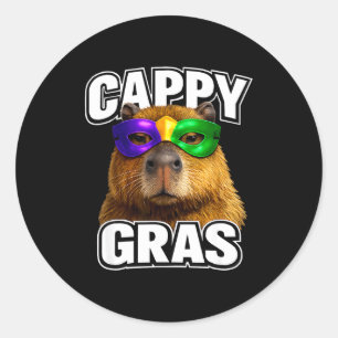Funny mardi gras mask capybara meme  classic round sticker