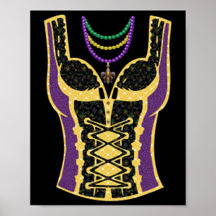 Funny Mardi Gras Outfit Costume Mask Beads For Wom Poster