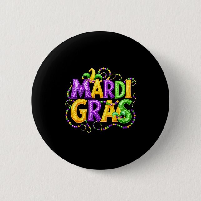 Funny Mardi Gras Parade Jester Hat Beads Men Women 6 Cm Round Badge (Front)