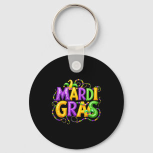 Funny Mardi Gras Parade Jester Hat Beads Men Women Key Ring