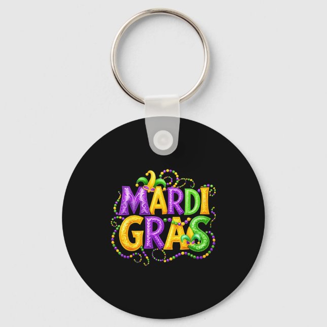Funny Mardi Gras Parade Jester Hat Beads Men Women Key Ring (Front)