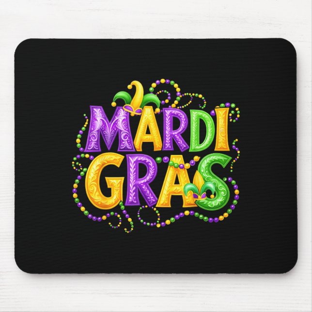 Funny Mardi Gras Parade Jester Hat Beads Men Women Mouse Pad (Front)