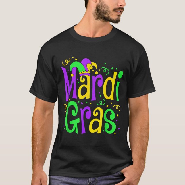 Funny Mardi Gras Parade Outfit Jester Hat Men Wome T-Shirt (Front)