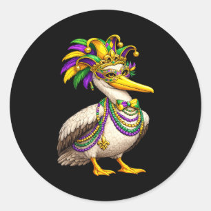 Funny Mardi Gras Pelican  Classic Round Sticker