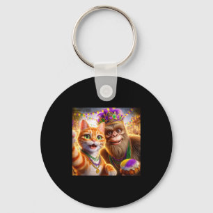Funny Mardi Gras Selfie Cat Bigfoot Quote _1  Key Ring