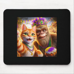 Funny Mardi Gras Selfie Cat Bigfoot Quote _1  Mouse Pad