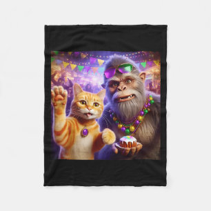 Funny Mardi Gras Selfie Cat Bigfoot Quote _3 Fleece Blanket