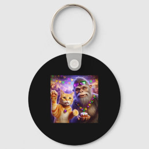 Funny Mardi Gras Selfie Cat Bigfoot Quote _3  Key Ring
