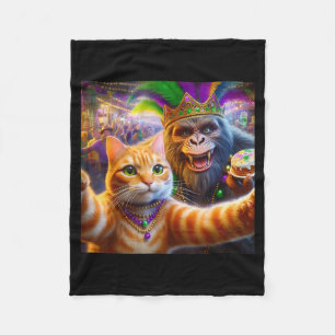 Funny Mardi Gras Selfie Cat Bigfoot Quote  Fleece Blanket