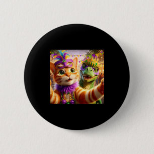 Funny Mardi Gras Selfie Cat Dinosaur Quote _1 6 Cm Round Badge
