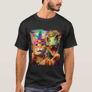 Funny Mardi Gras Selfie Cat Dinosaur Quote _3 T-Shirt