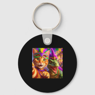 Funny Mardi Gras Selfie Cat Dinosaur Quote Key Ring