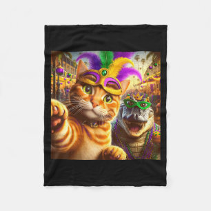 Funny Mardi Gras Selfie Cat Gator Crocodile Quote Fleece Blanket