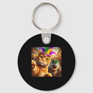 Funny Mardi Gras Selfie Cat Gator Crocodile Quote Key Ring