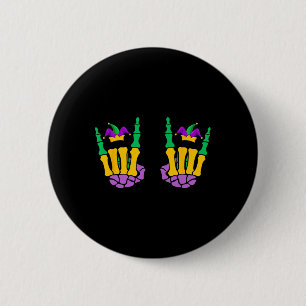 Funny Mardi Gras Skeleton Hands Rock On Devil Horn 6 Cm Round Badge
