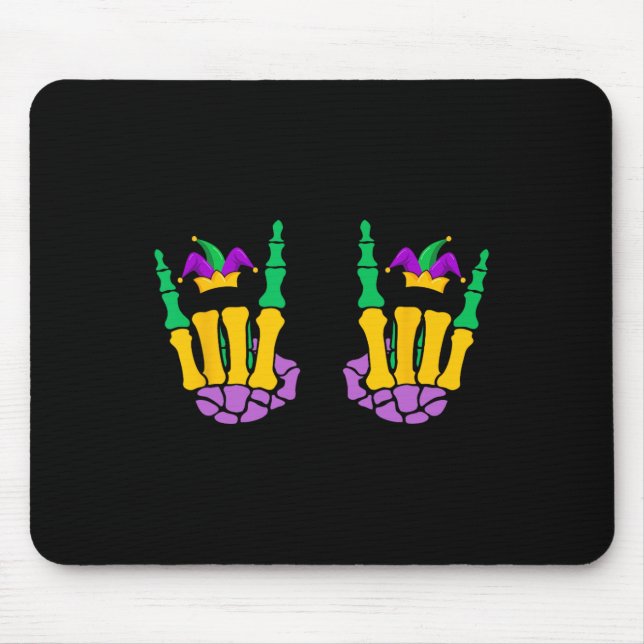 Funny Mardi Gras Skeleton Hands Rock On Devil Horn Mouse Pad (Front)
