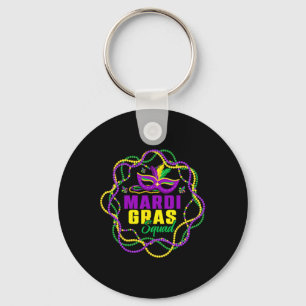 Funny Mardi Gras Squad Gold Purple Green Beads Fat Key Ring