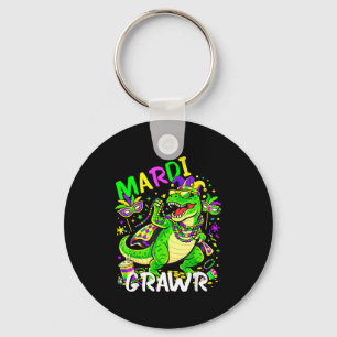 Funny Mardi Grawr T-rex Dino Retro Mardi Gras Dino Key Ring