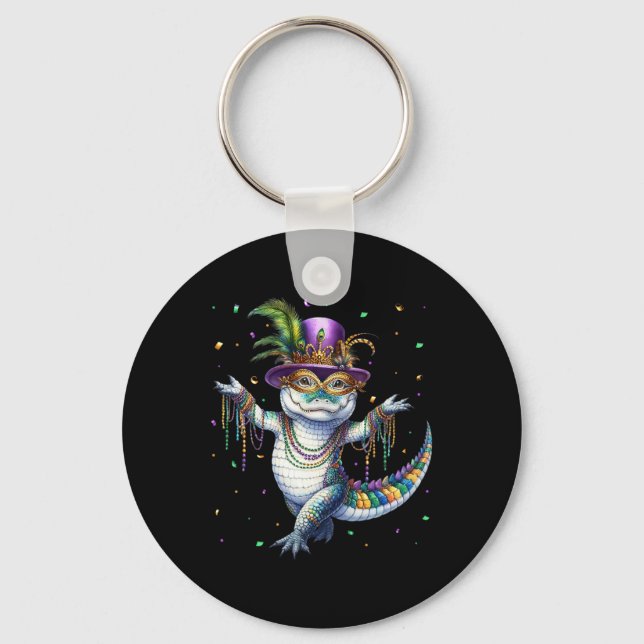 Funny Mardigator Mardi Gras Alligator Dancing Carn Key Ring (Front)