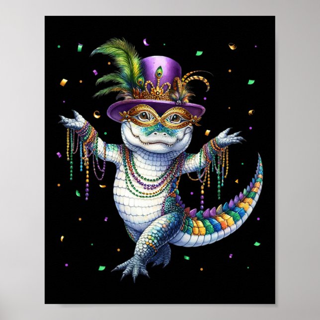 Funny Mardigator Mardi Gras Alligator Dancing Carn Poster (Front)