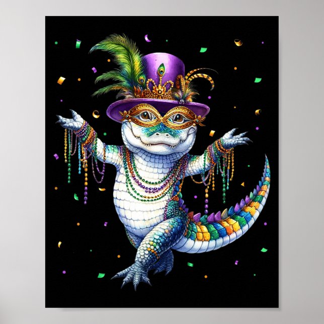 Funny Mardigator Mardi Gras Alligator Dancing Carn Poster (Front)