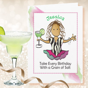 Funny Margarita Female Cartoon Cute Birthday   Card