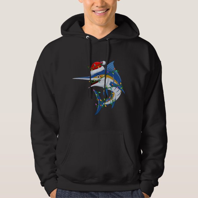 Funny Marlin Fish Lover Xmas Santa Hat Marlin Chri Hoodie (Front)