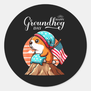 Funny Marmot Happy Groundhog Day Holiday  Classic Round Sticker