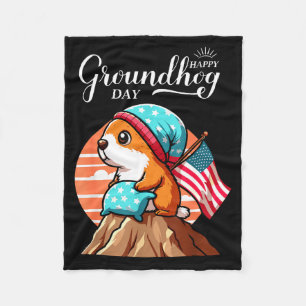 Funny Marmot Happy Groundhog Day Holiday Fleece Blanket