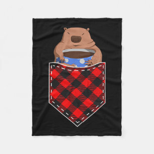 Funny Marmot In Pocket Red Plaid Coffee Lover Grou Fleece Blanket