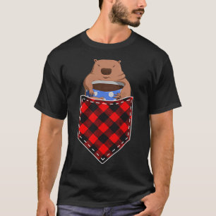 Funny Marmot In Pocket Red Plaid Coffee Lover Grou T-Shirt