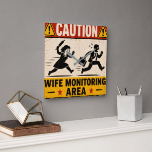 Funny Marriage Humour for Couples Square Wall Clock