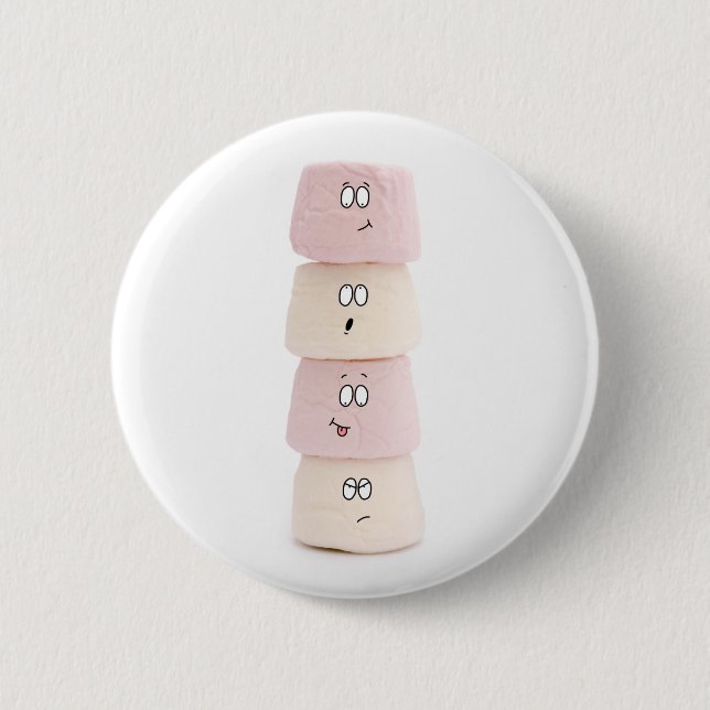funny marshmallow characters 6 cm round badge (Front)