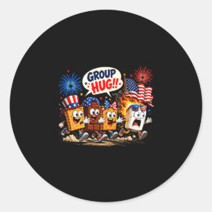 Funny marshmallow group hug patriotic camping 4th classic round sticker