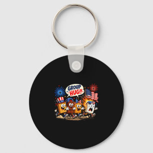 Funny marshmallow group hug patriotic camping 4th key ring