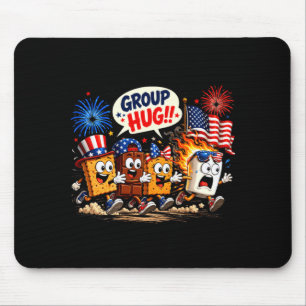 Funny marshmallow group hug patriotic camping 4th mouse pad