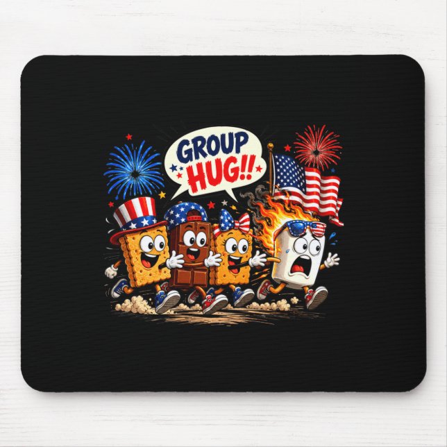 Funny marshmallow group hug patriotic camping 4th mouse pad (Front)