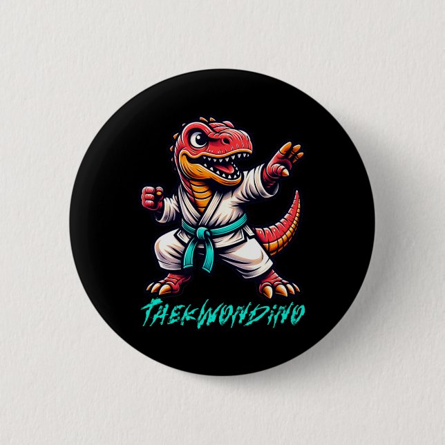 Funny Martial Arts Karate Taekwondo Dino Animal Cu 6 Cm Round Badge (Front)