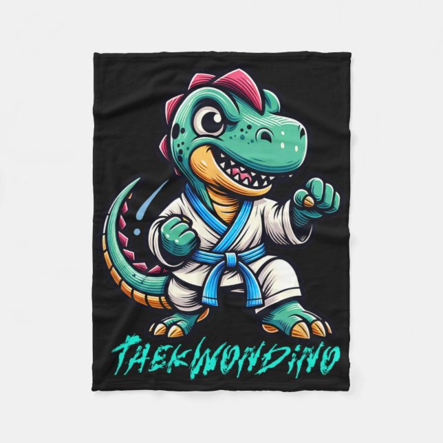 Funny Martial Arts Karate Taekwondo Dino Animal Cu Fleece Blanket (Front)