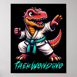 Funny Martial Arts Karate Taekwondo Dino Animal Cu Poster
